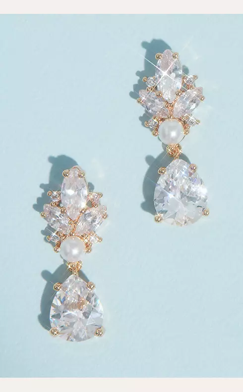 Marquise and Pear Crystal and Pearl Drop Earrings Image 1