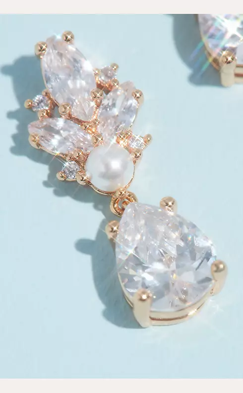 Marquise and Pear Crystal and Pearl Drop Earrings Image 2