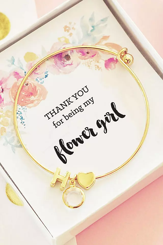 Personalized Gold Floral Flower Girl Bracelet Image 2