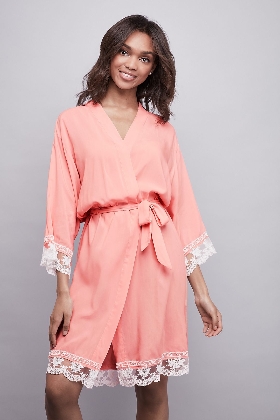 Lace-Trimmed Bridesmaid Robe with Gold Foil Print Image 2