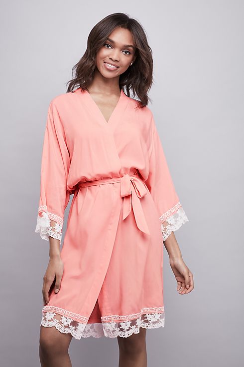 Lace-Trimmed Bridesmaid Robe with Gold Foil Print Image 2