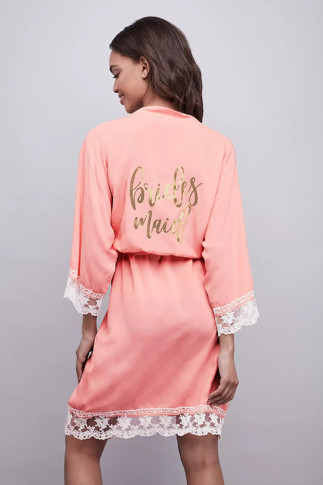 Lace-Trimmed Bridesmaid Robe with Gold Foil Print Image