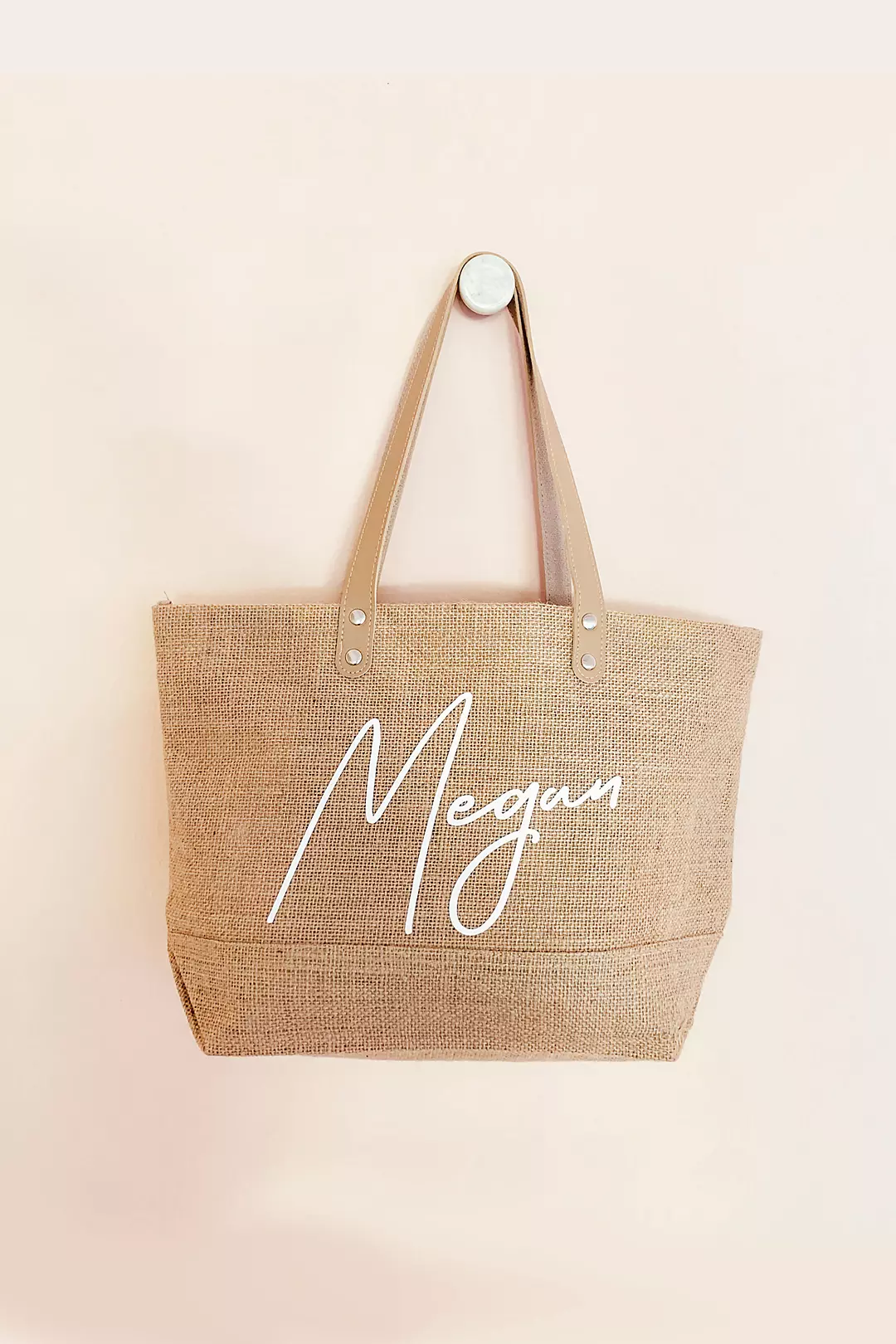 Personalized Jute Canvas Tote Bag with Zipper Image