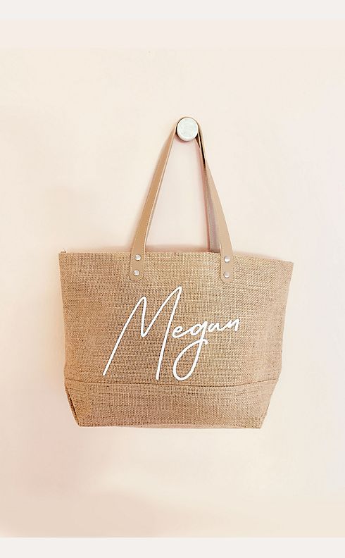 Personalized Jute Canvas Tote Bag with Zipper