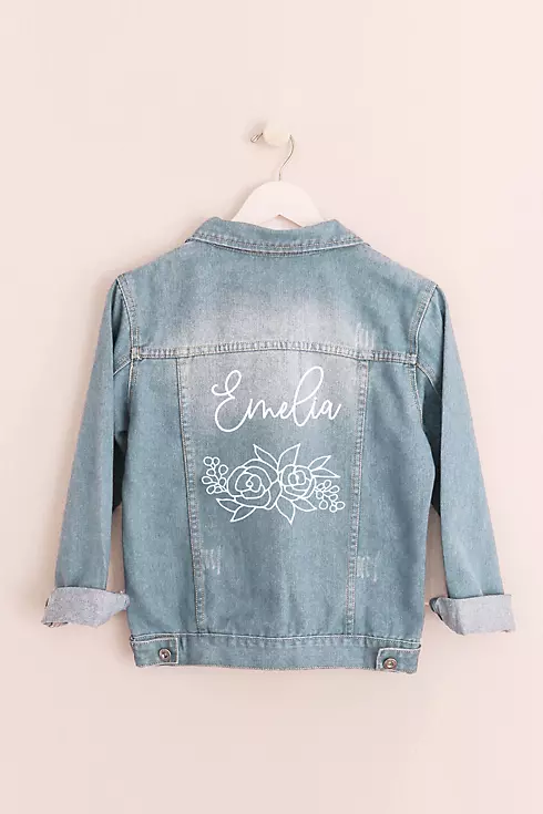 Floral and Script Personalized Jean Jacket Image 1