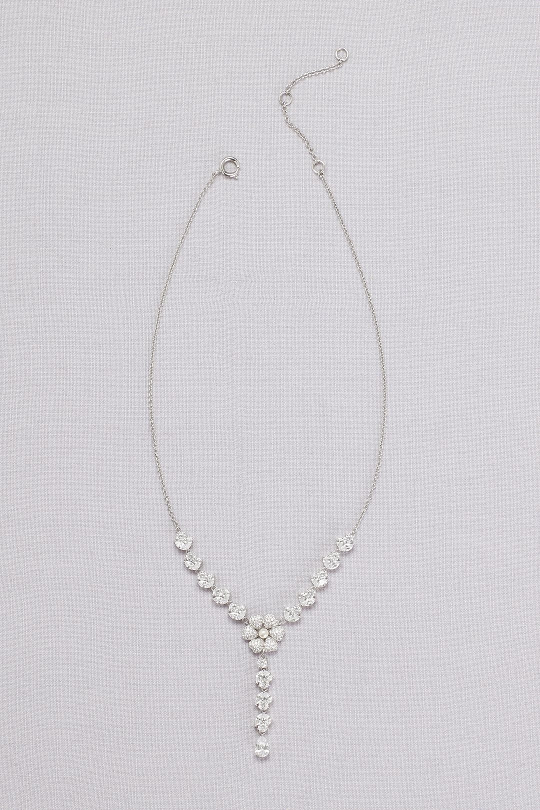  Y-Neck Crystal-Dusted Flower Necklace Image 1