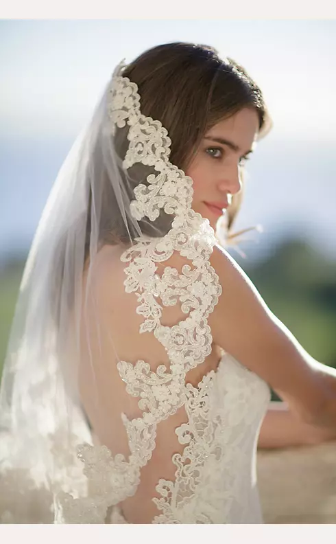 Freshwater Pearl and Alencon Lace Veil with Comb  Image 1