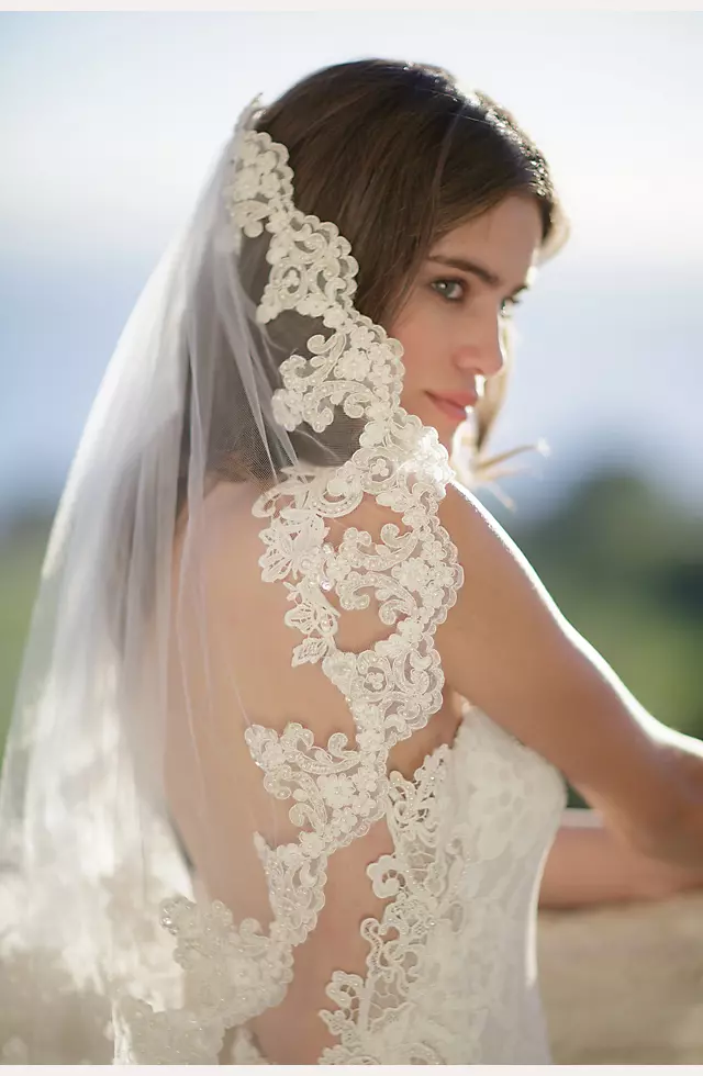 Freshwater Pearl and Alencon Lace Veil with Comb  Image