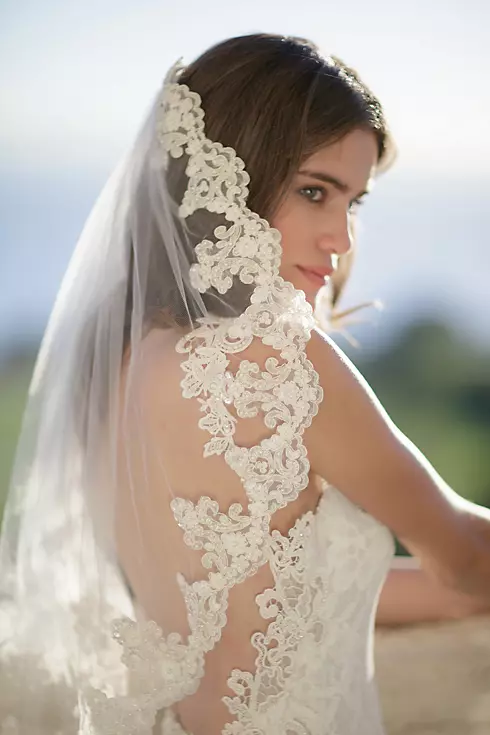 Freshwater Pearl and Alencon Lace Veil with Comb  Image 1