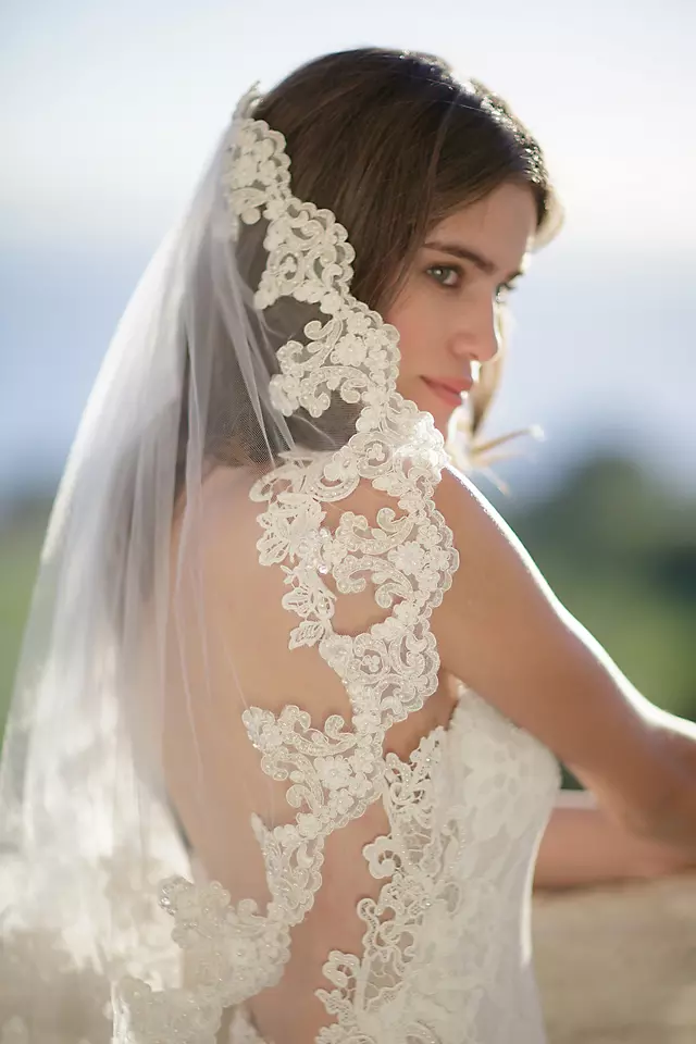 Freshwater Pearl and Alencon Lace Veil with Comb  Image