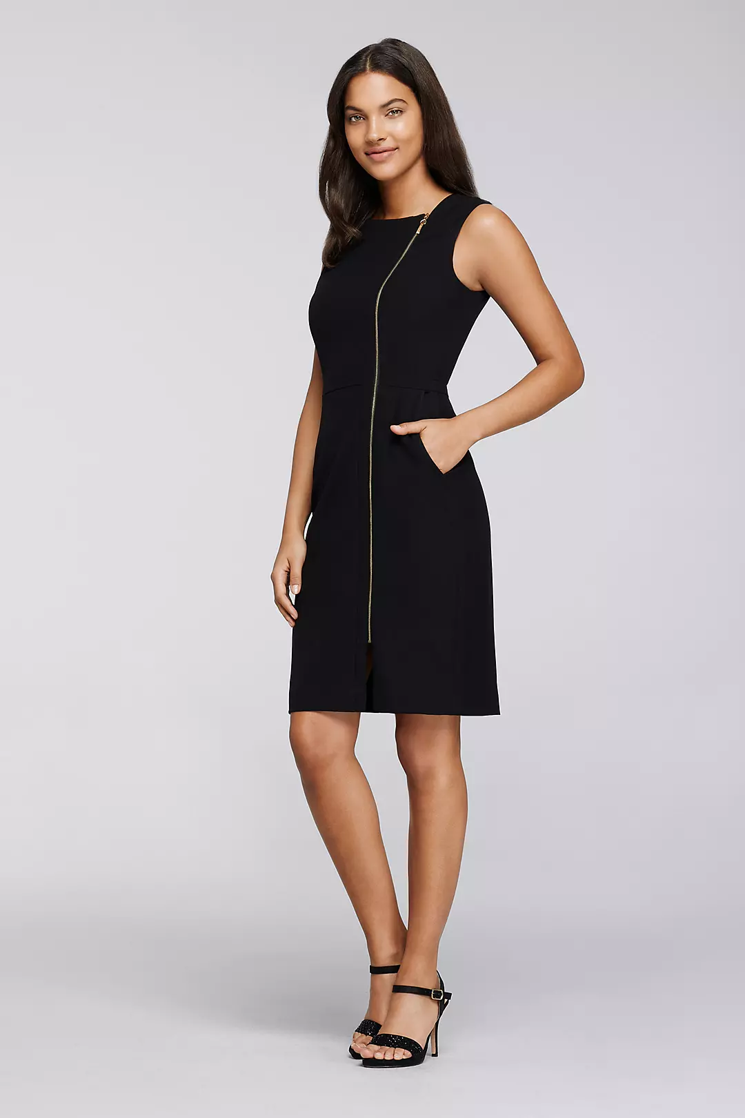 Sleeveless Knee-Length Dress with Front Zipper Image