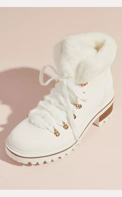 Faux Shearling Cuff Lace-Up Winter Boots Image 1