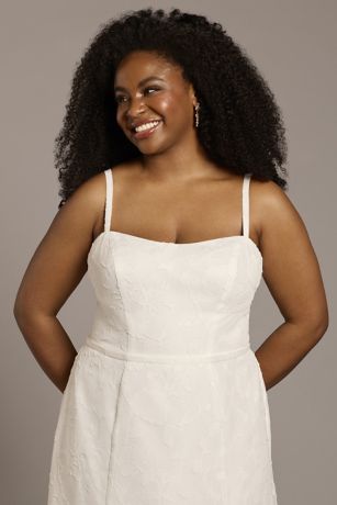 Spaghetti Strap Jacquard A-Line Dress | David's Bridal