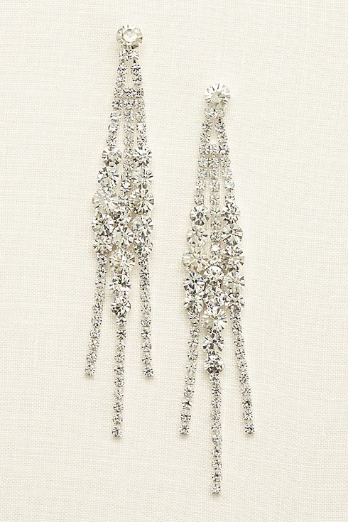 Solitaire Crystal Cluster Fringe Earrings Image 3