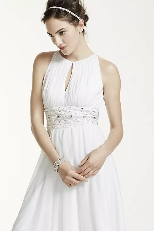 Short Halter Mesh Dress with Beaded Waistline Image 3