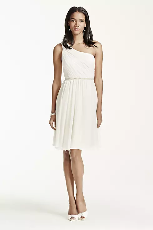 One Shoulder Chiffon Dress with Pearl Detail Image 1