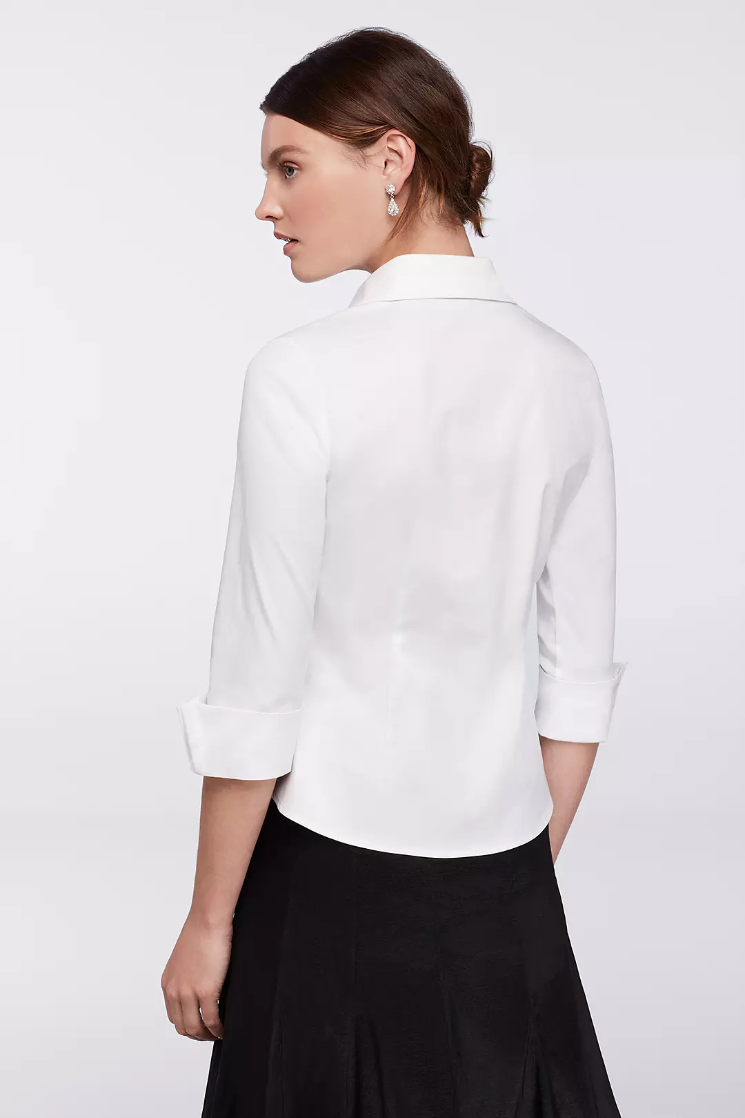 Collared 3/4 Sleeve Blouse with Rhinestone Buttons | David's Collared 3/4 Sleeve Blouse with Rhinestone Buttons | David's