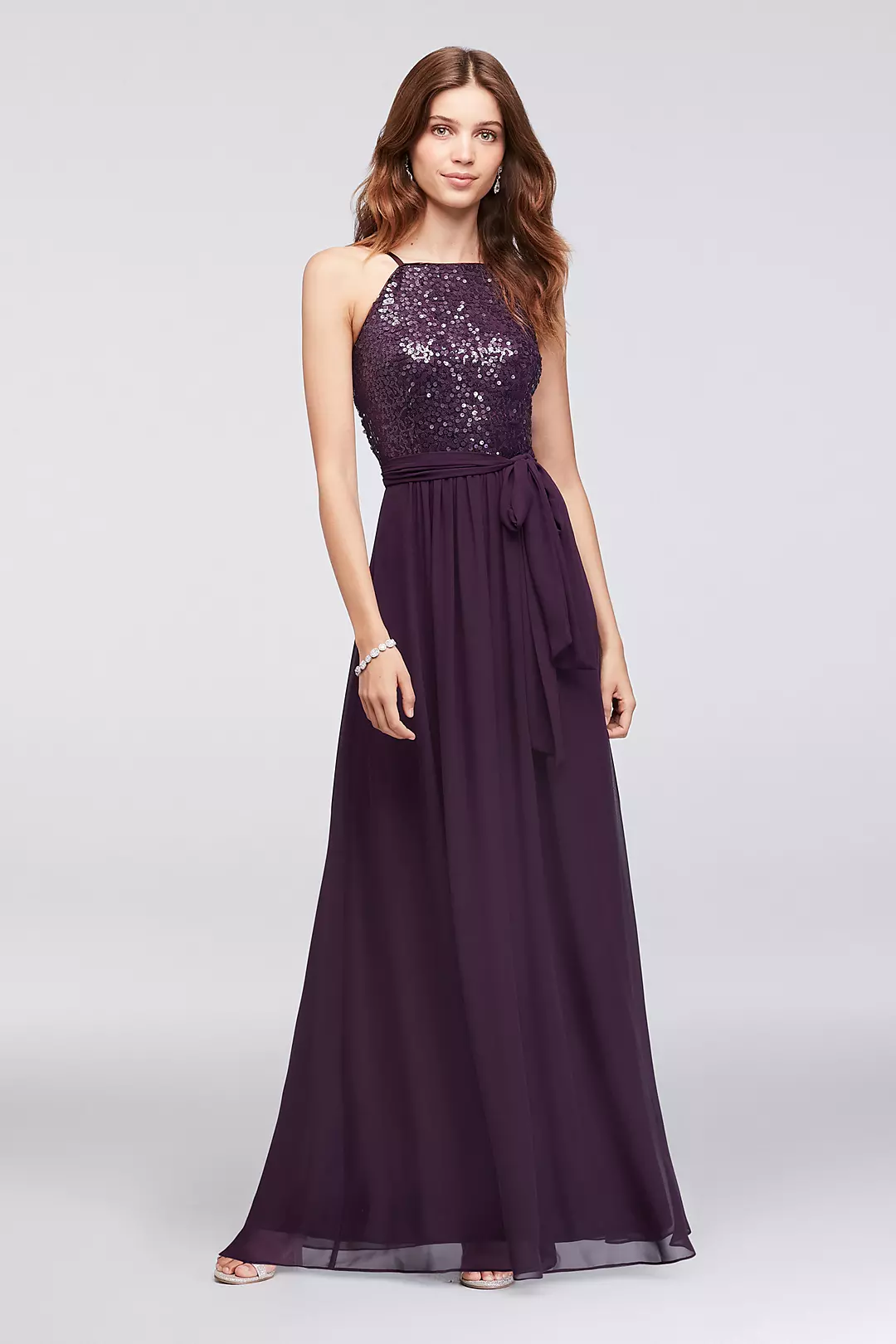 Chiffon High-Neck Bridesmaid Dress with Sequins Image