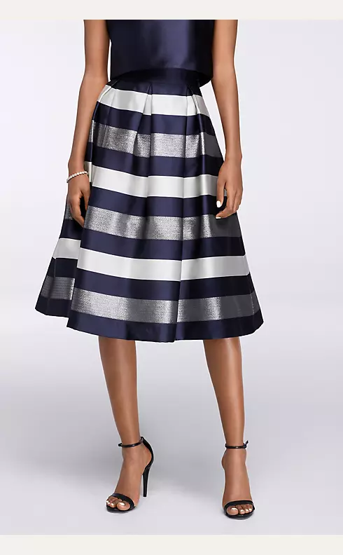 Midi Full Striped Jacquard Skirt with Box Pleats Image 1