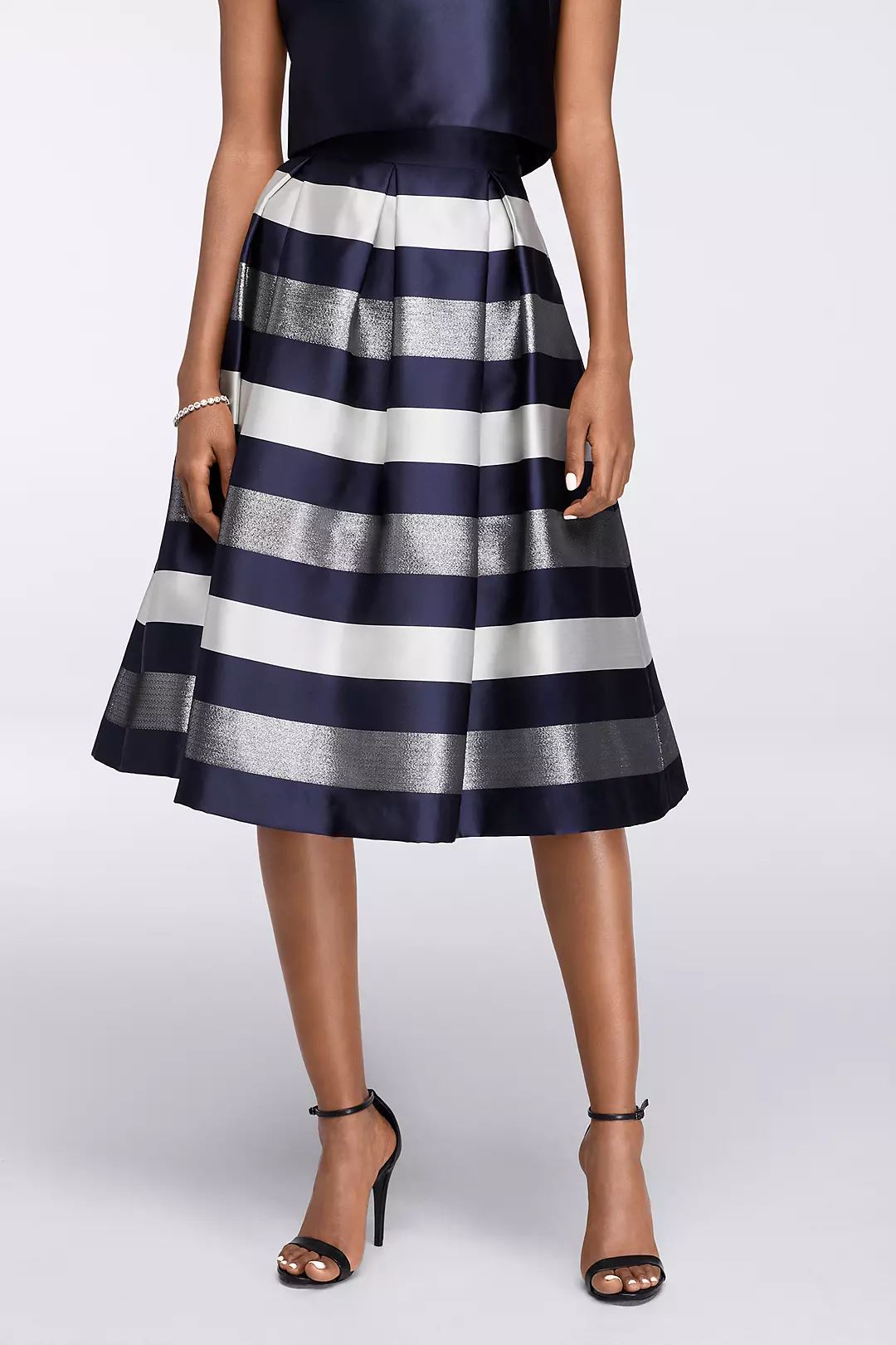 Midi Full Striped Jacquard Skirt with Box Pleats Image