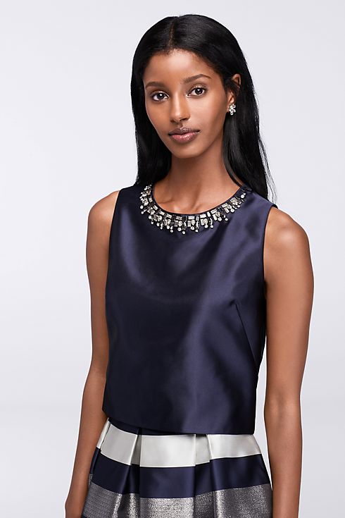 Cropped Jacquard Top with Beaded Neckline Image