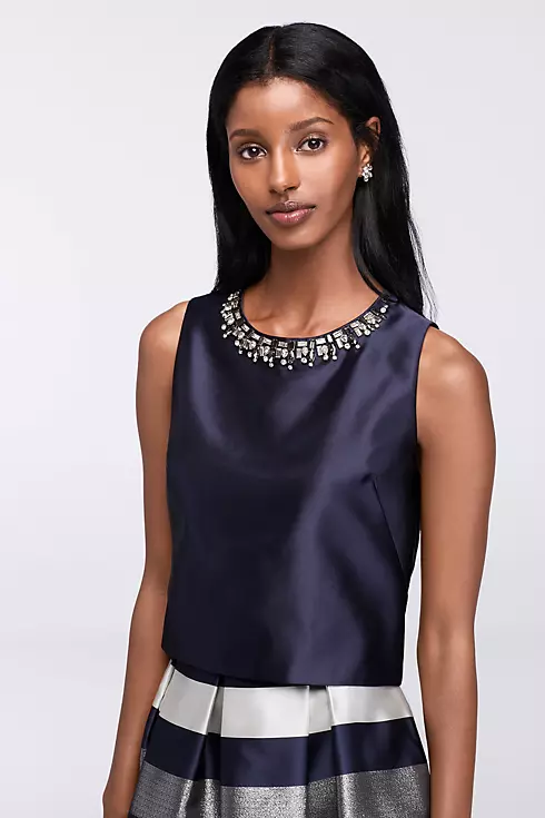 Cropped Jacquard Top with Beaded Neckline Image 1