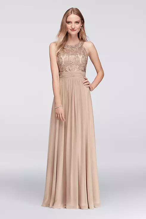 Lace Bodice Chiffon Gown with Jeweled Neckline Image 1