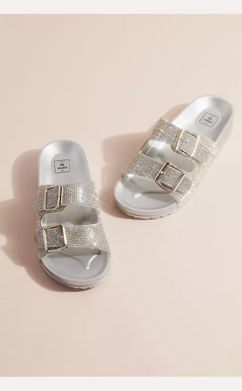 Two-Strap Crystal Footbed Slide Sandals Image 4