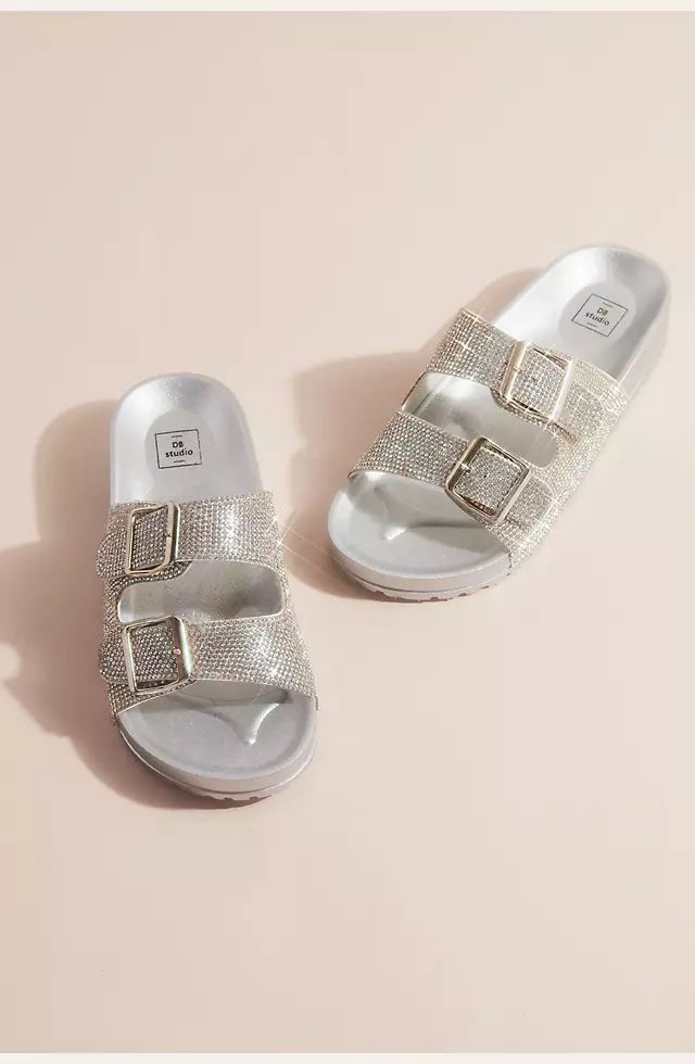 Two-Strap Crystal Footbed Slide Sandals Image 4