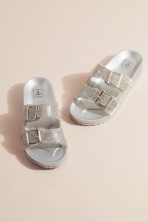 Two-Strap Crystal Footbed Slide Sandals Image 5