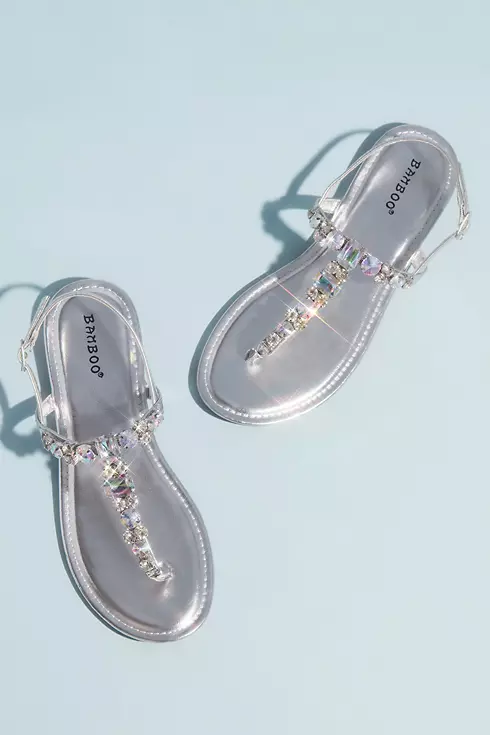 Faceted Crystal Metallic T-Strap Sandals Image 1