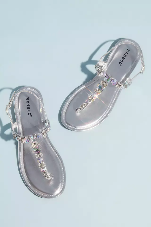 Faceted Crystal Metallic T-Strap Sandals Image