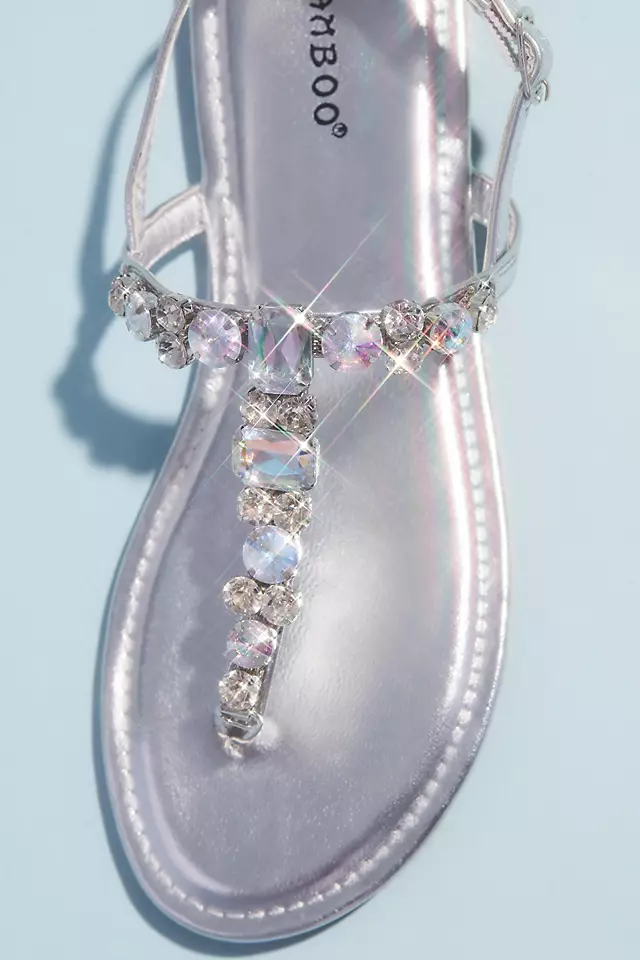 Faceted Crystal Metallic T-Strap Sandals Image 4