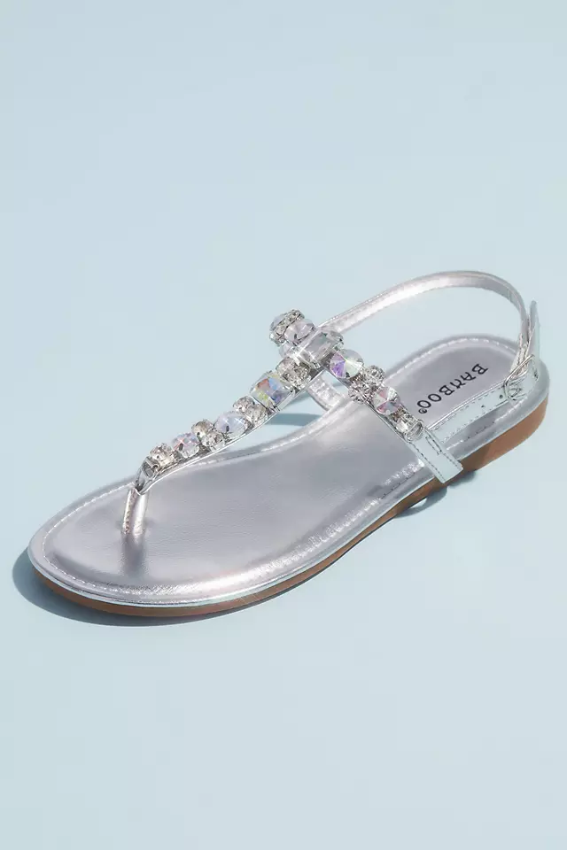 Faceted Crystal Metallic T-Strap Sandals Image 2