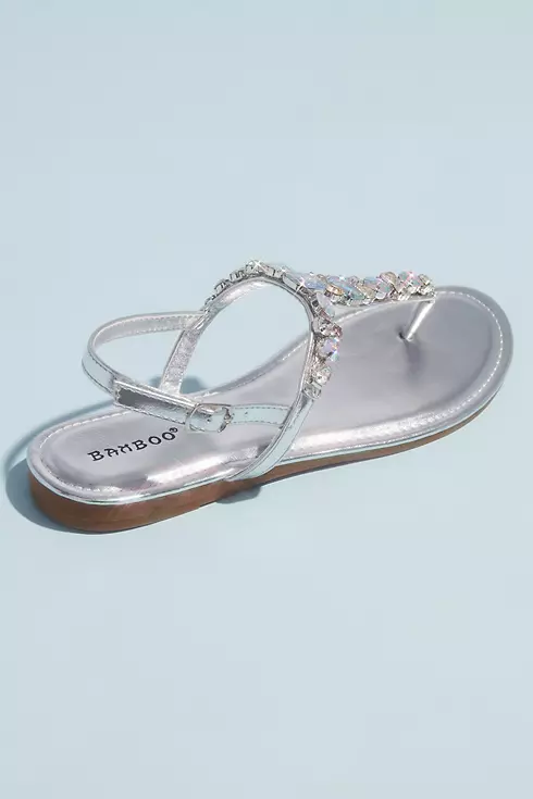 Faceted Crystal Metallic T-Strap Sandals Image 3