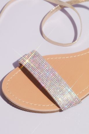 metallic strappy micro crystal flat sandals