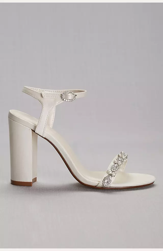 Embellished Satin Block Heel Sandals | David's Bridal