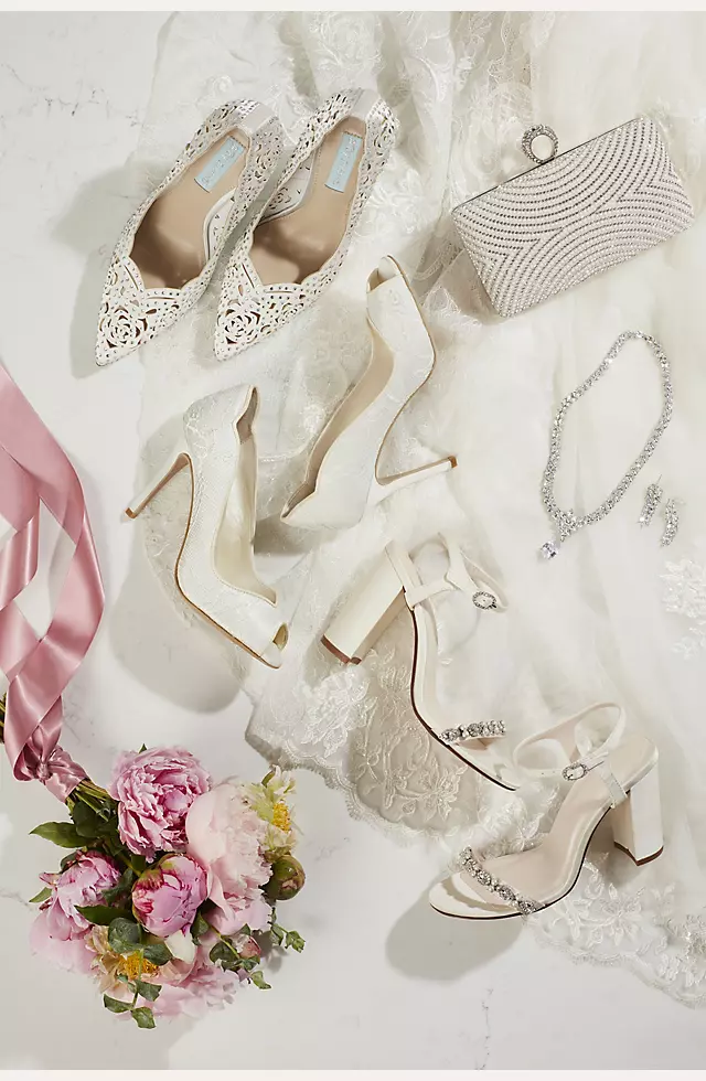 Embellished Satin Block Heel Sandals | David's Bridal