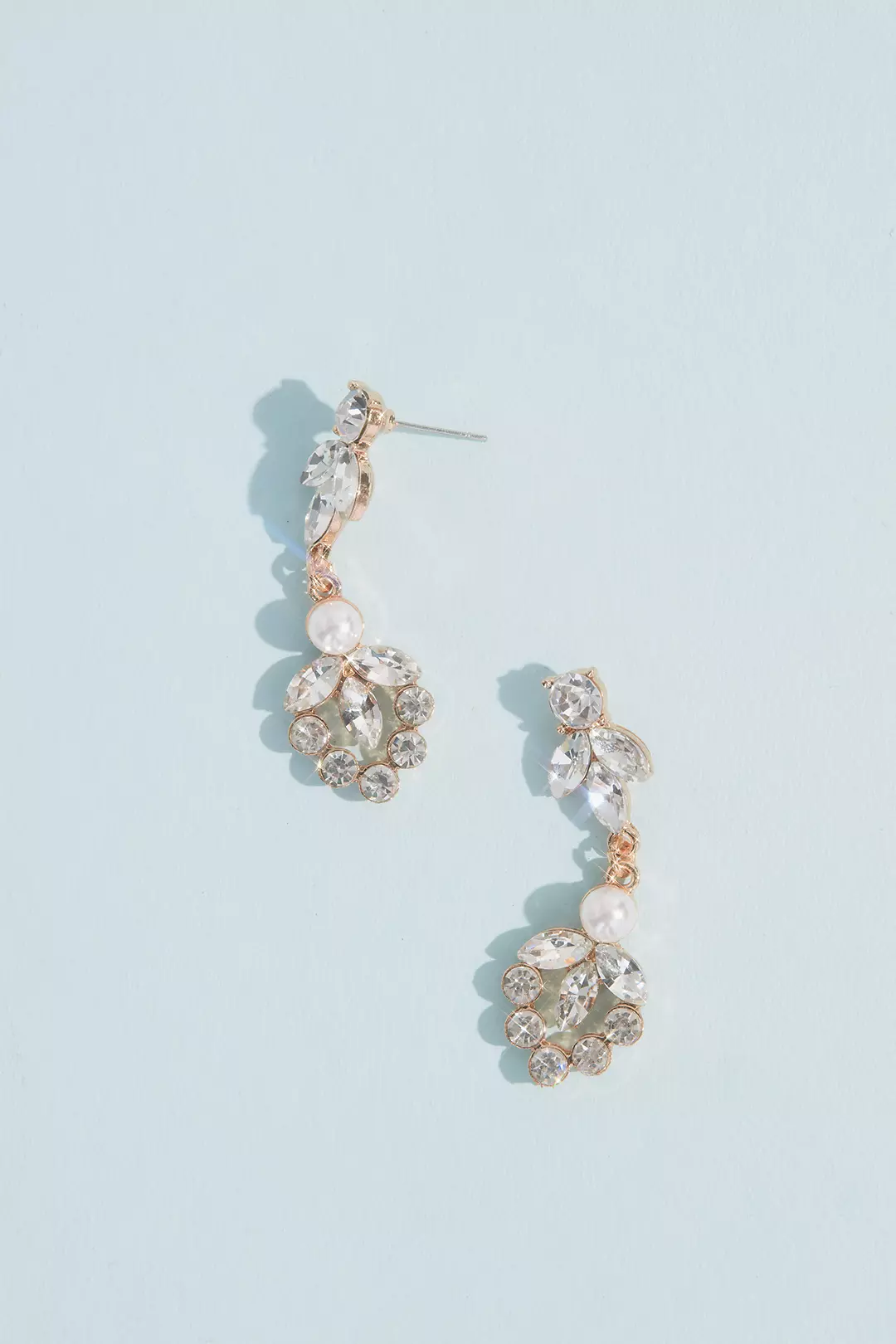 Marquise Crystal Leaf and Pearl Drop Earrings Image