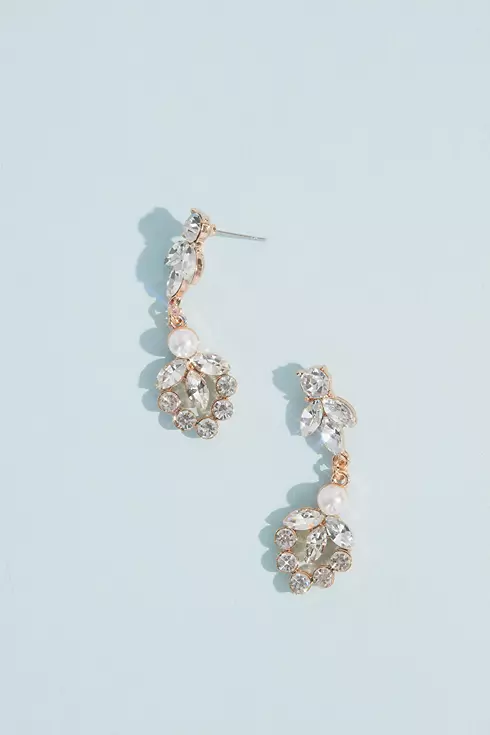 Marquise Crystal Leaf and Pearl Drop Earrings Image 1