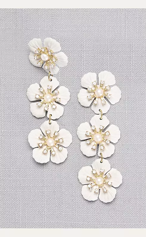 Etched Flower Drop Earrings with Pearl Centers Image 1