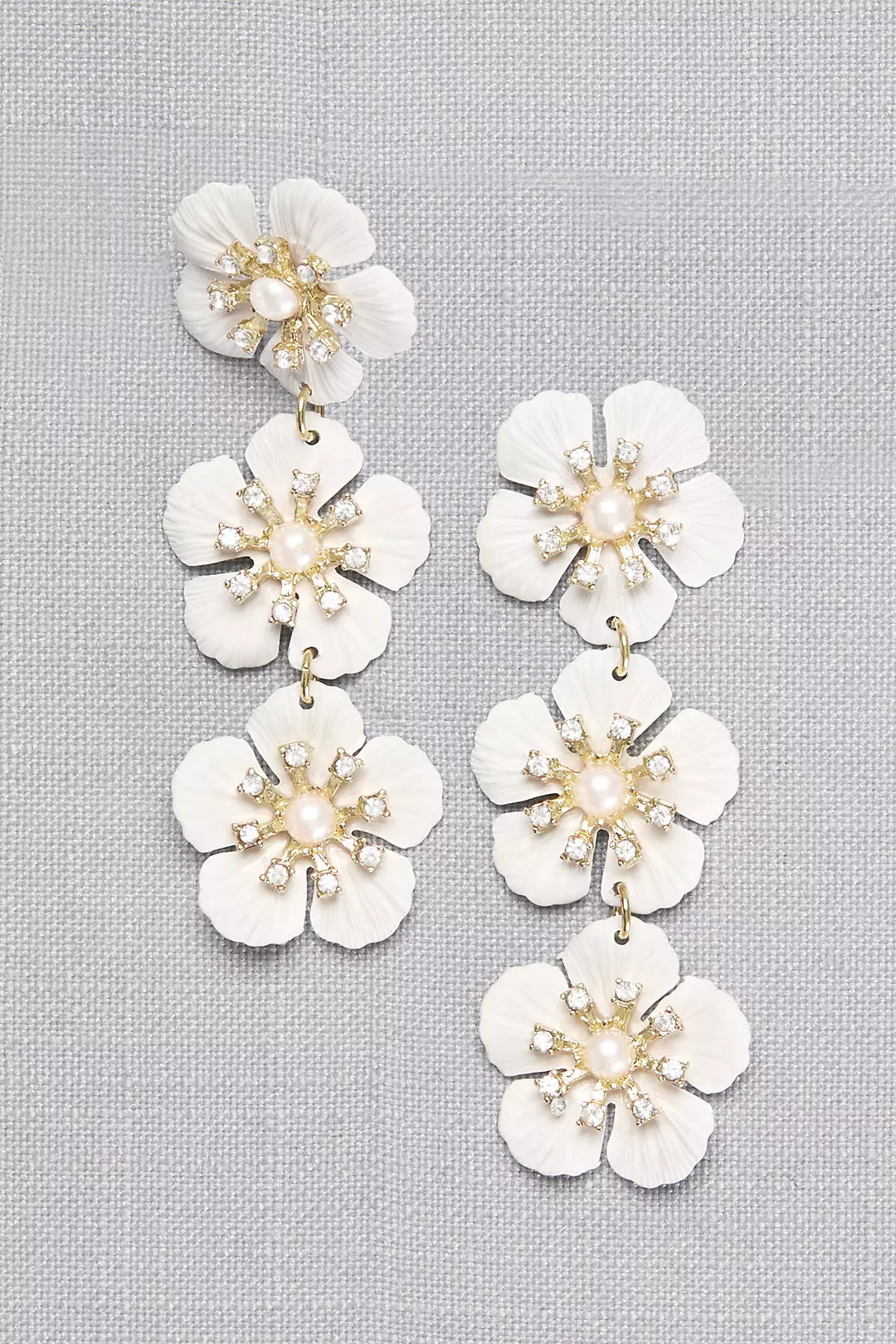 Etched Flower Drop Earrings with Pearl Centers Image