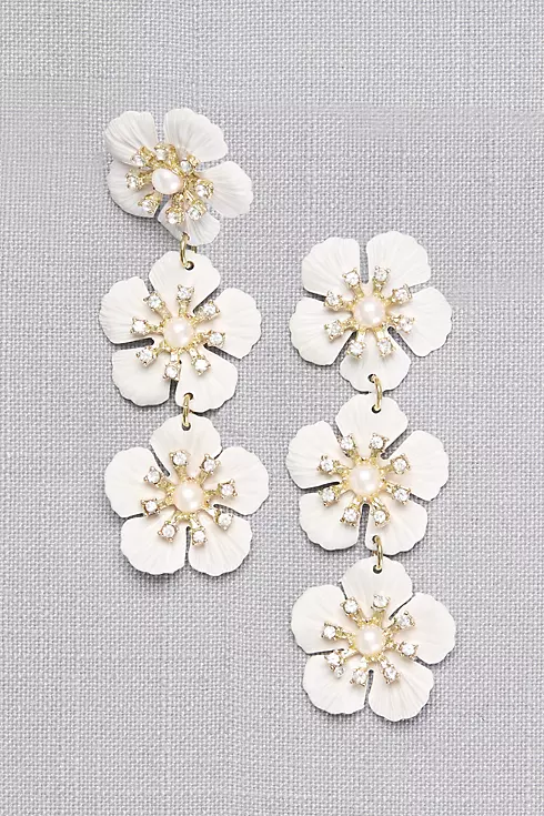 Etched Flower Drop Earrings with Pearl Centers Image 1