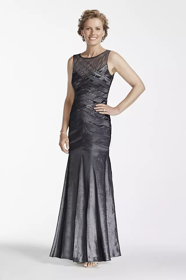 Long Stretch Taffeta Gown with Cap Sleeve Jacket Image 2