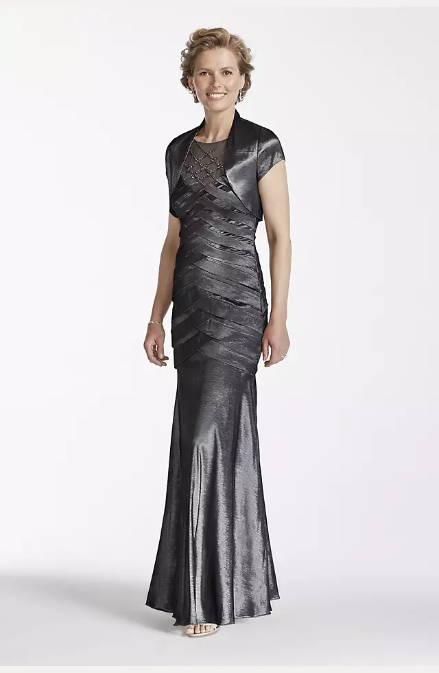 Long Stretch Taffeta Gown with Cap Sleeve Jacket Image