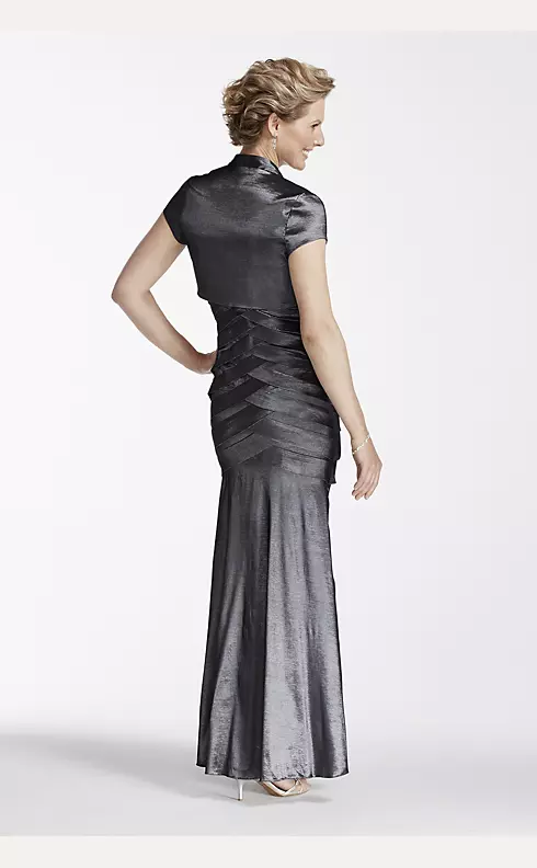 Long Stretch Taffeta Gown with Cap Sleeve Jacket Image 4