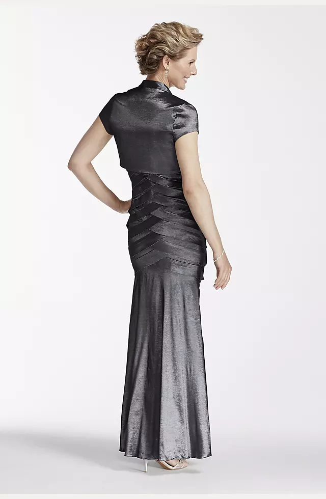 Long Stretch Taffeta Gown with Cap Sleeve Jacket Image 4