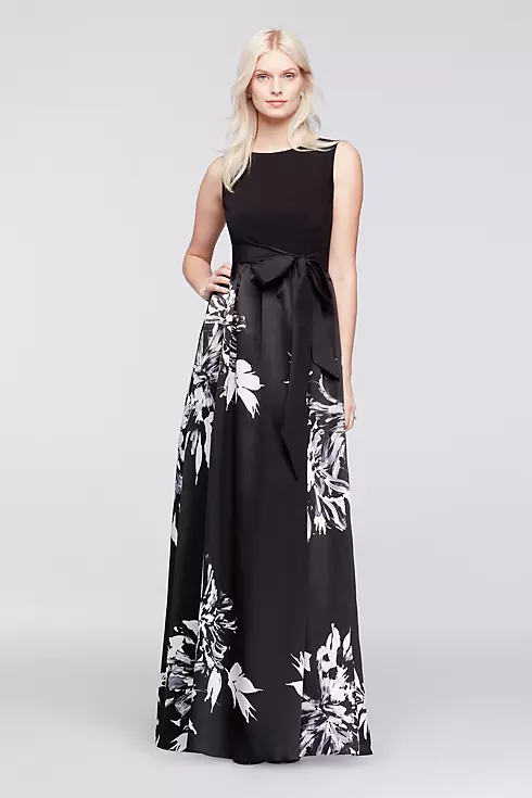 Long A-Line Dress with Bold Printed Floral  Image 1