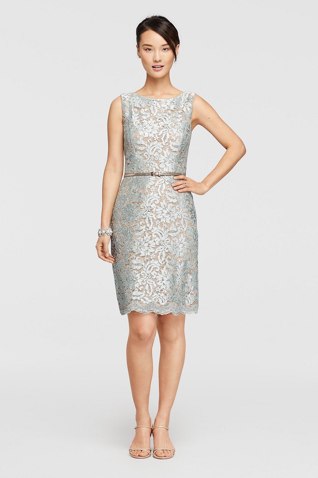 Sequin Knee-Length Dress with Belted Waist Image 4