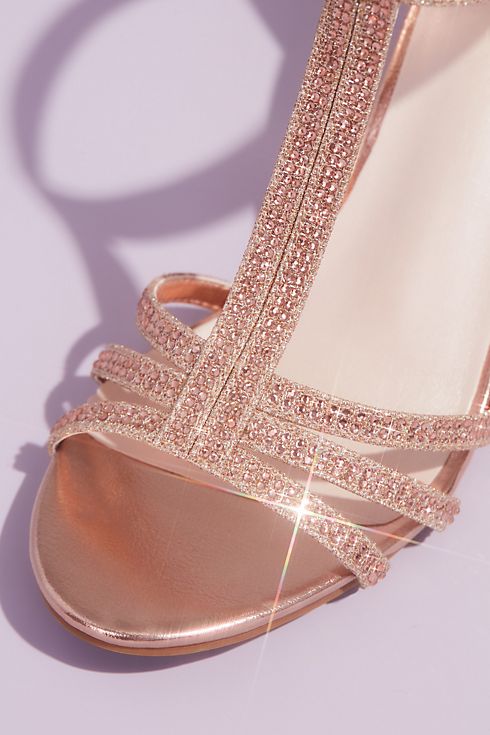 Glitter T-Strap Block Heel Sandals with Crystals Image 4